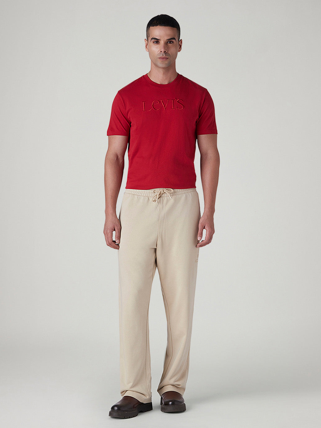 Men's Beige Regular Fit Mid Rise Joggers - Front View