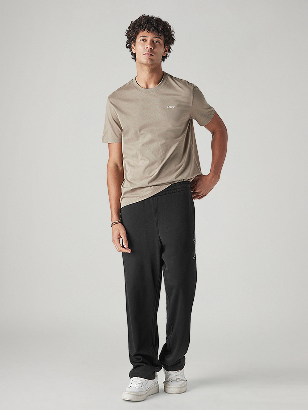 Men's Black Regular Fit Mid Rise Joggers - Front View