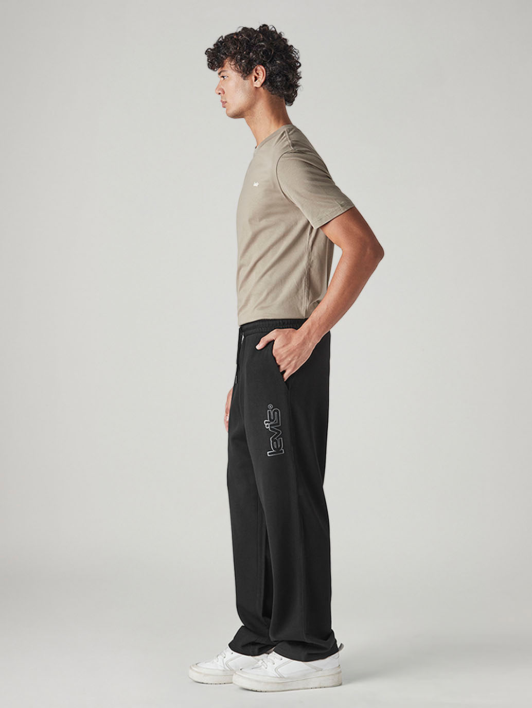 Men's Black Regular Fit Mid Rise Joggers - Side View