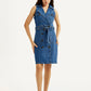 Women's Solid Blue Notched Lapel Dress - Styleshot View