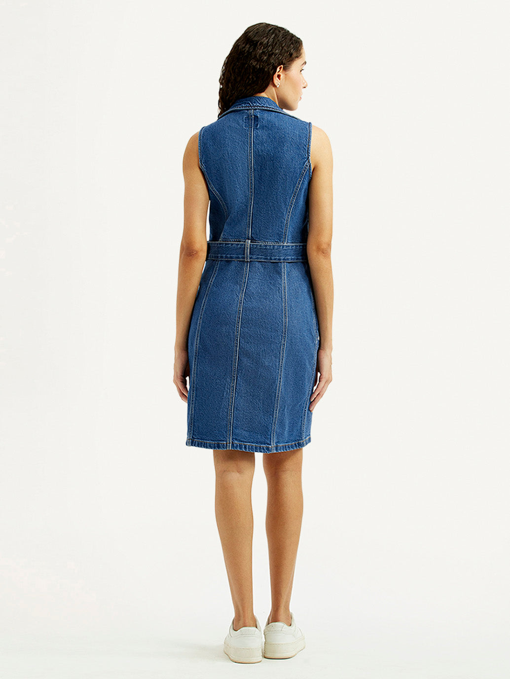 Women's Solid Blue Notched Lapel Dress - Back View
