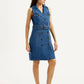 Women's Solid Blue Notched Lapel Dress - Side View