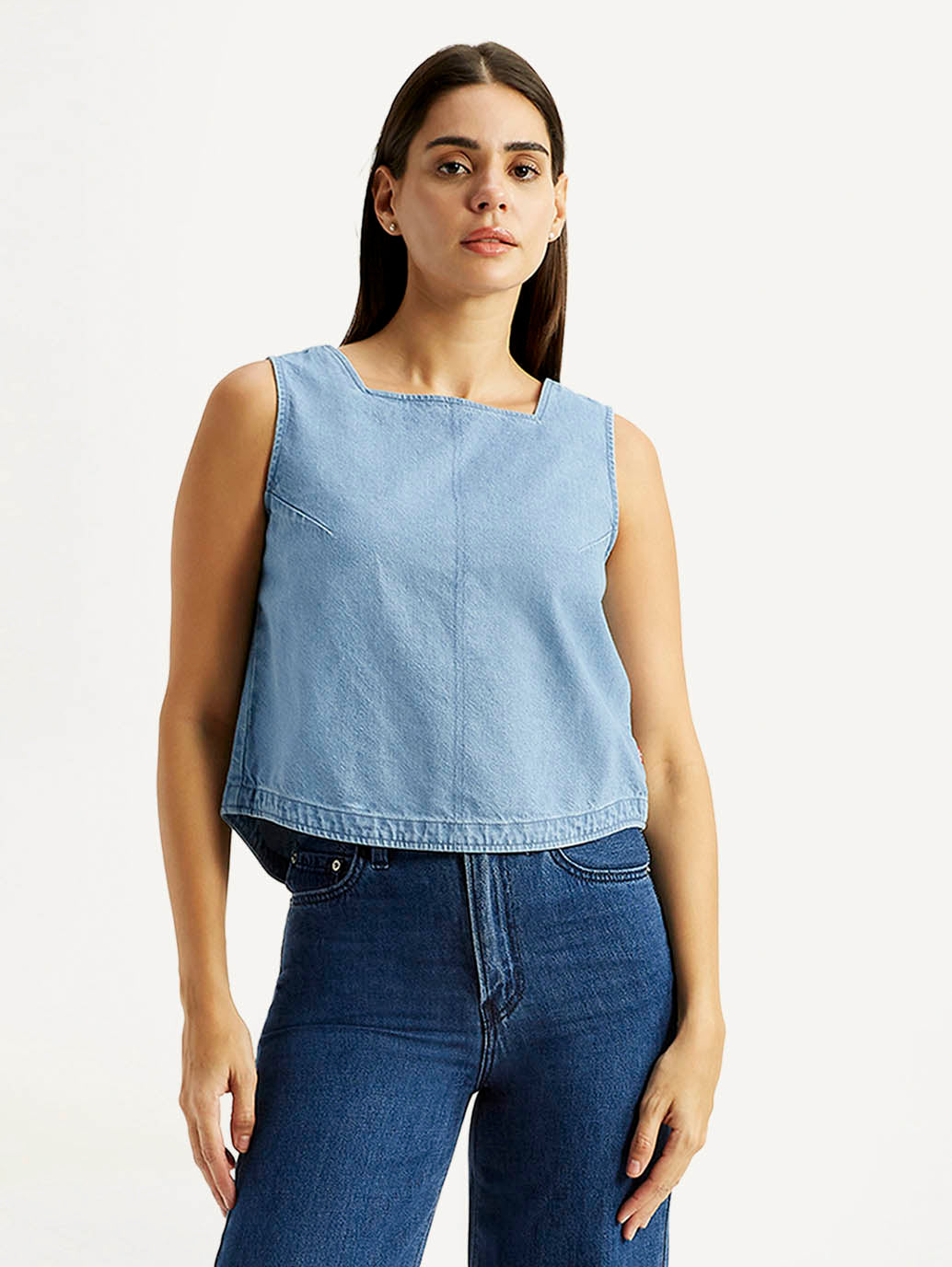 Women's Solid Indigo Square Neck Top
