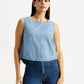 Women's Solid Light Blue Square Neck Top - Styleshot View