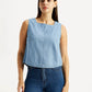 Women's Solid Light Blue Square Neck Top - Front View