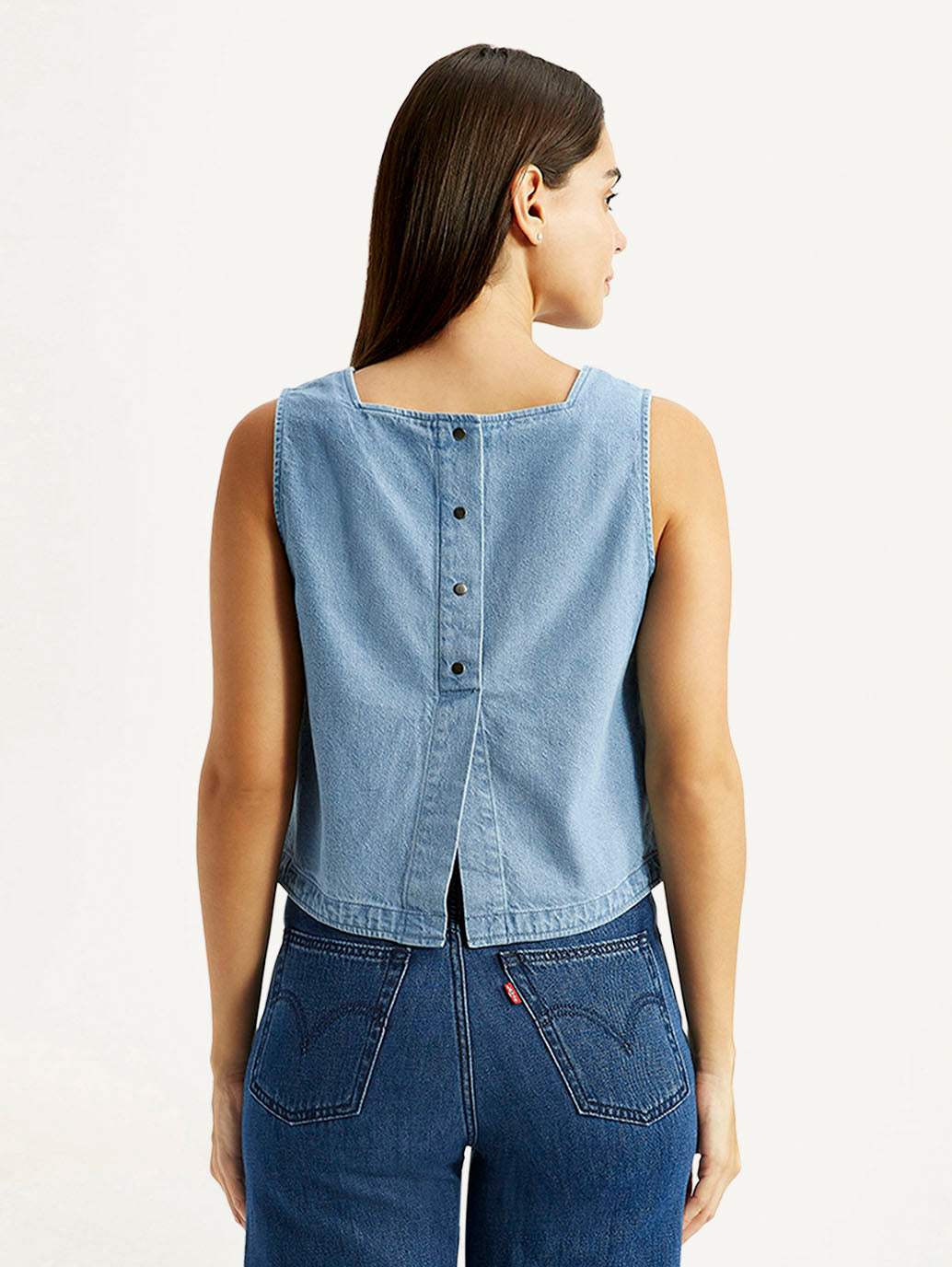 Women's Solid Light Blue Square Neck Top - Back View