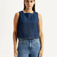 Women's Solid Dark Blue Square Neck Top - Front View