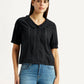 Women's Lace Black Peter Pan Collar Shirt - Front View