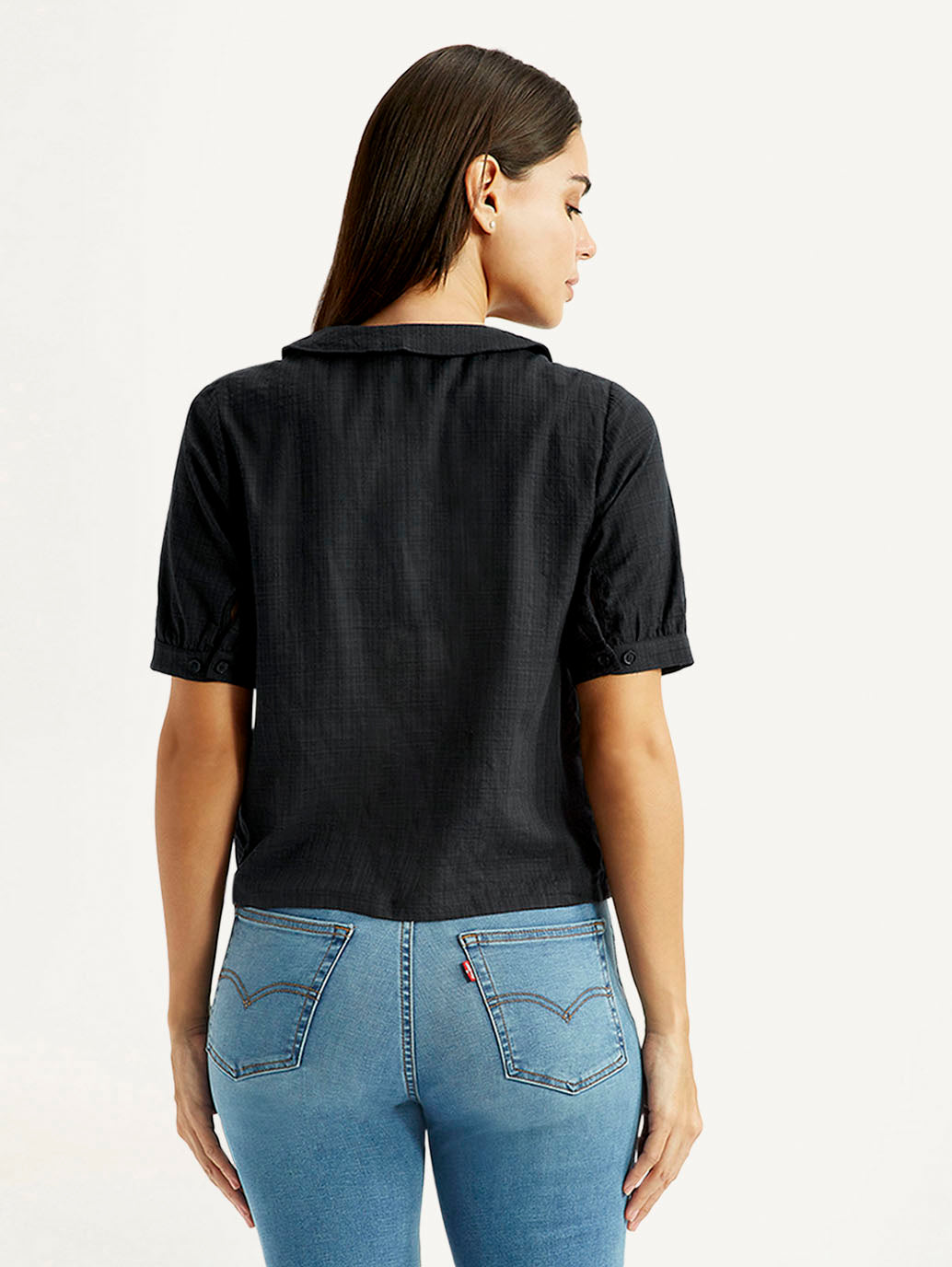 Women's Lace Black Peter Pan Collar Shirt - Back View