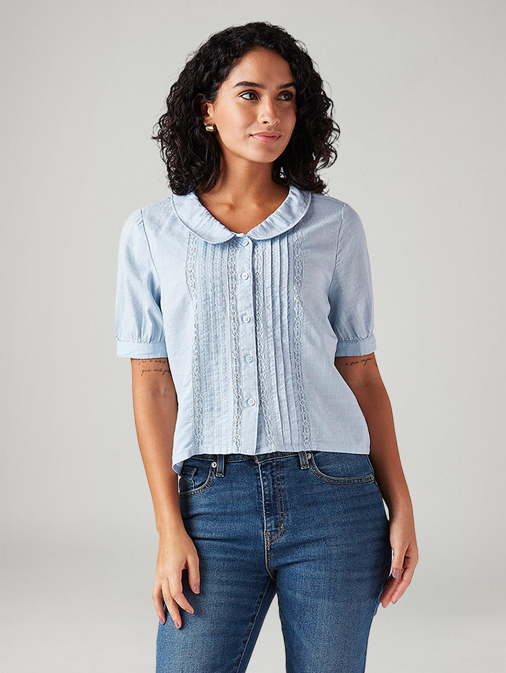 Women's Lace Regular Fit Peter Pan Collar Shirt - Styleshot View