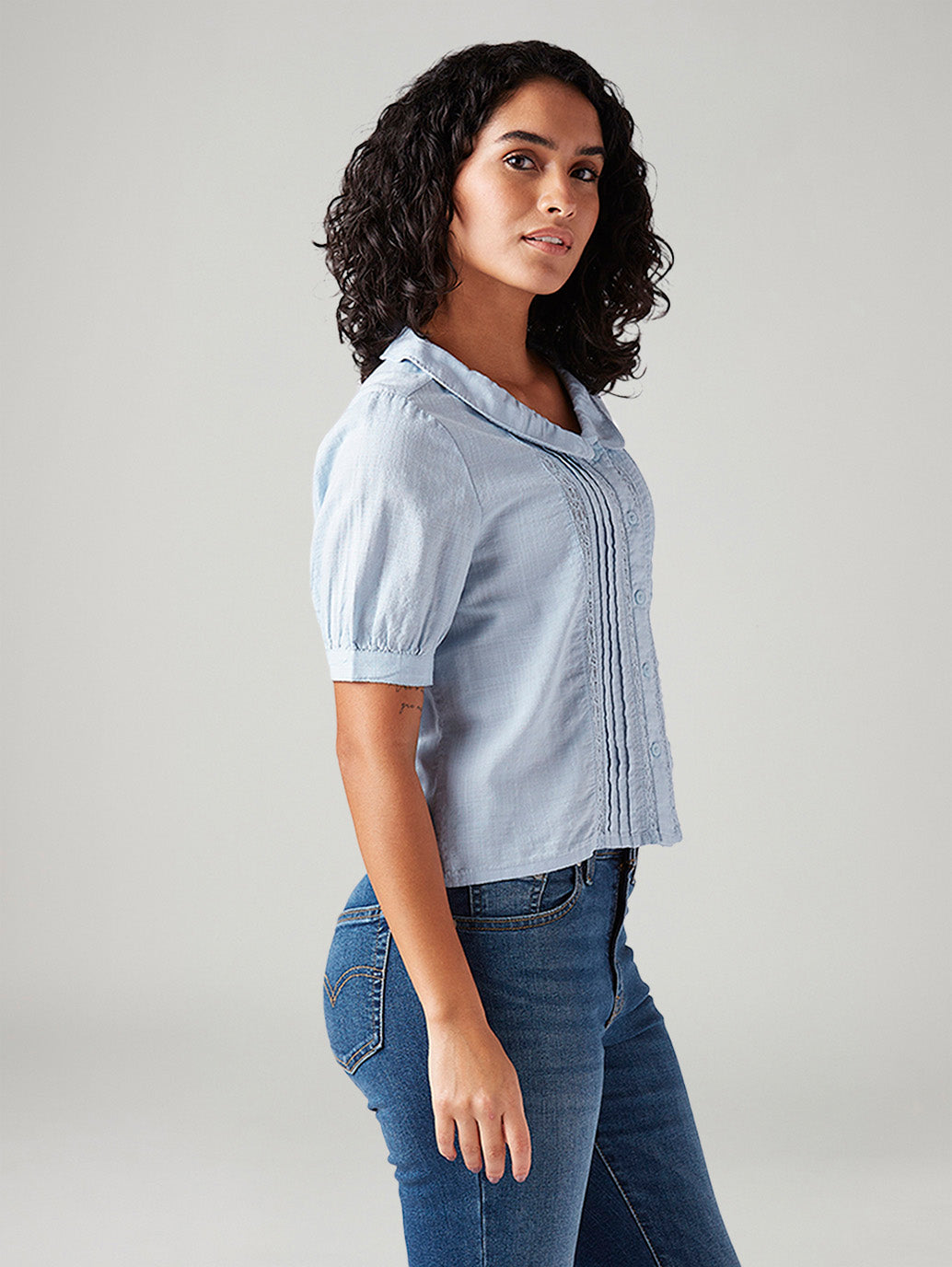 Women's Lace Regular Fit Peter Pan Collar Shirt - Side View