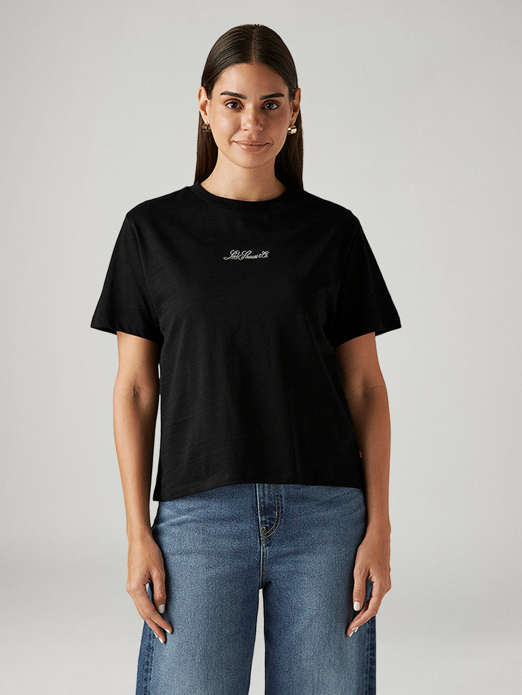 Women's Solid Black Relaxed Fit T-shirt - Front View