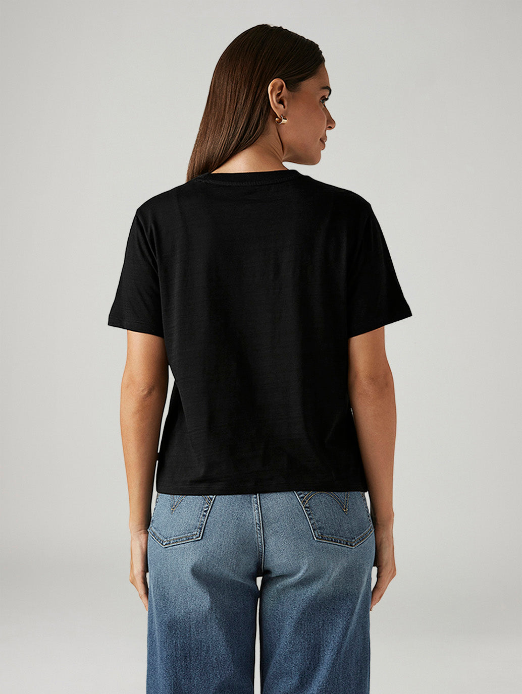 Women's Solid Black Relaxed Fit T-shirt - Back View
