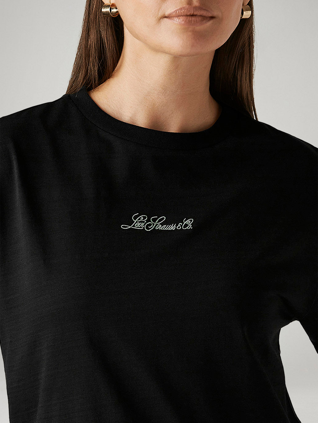 Women's Solid Black Relaxed Fit T-shirt - Detail View