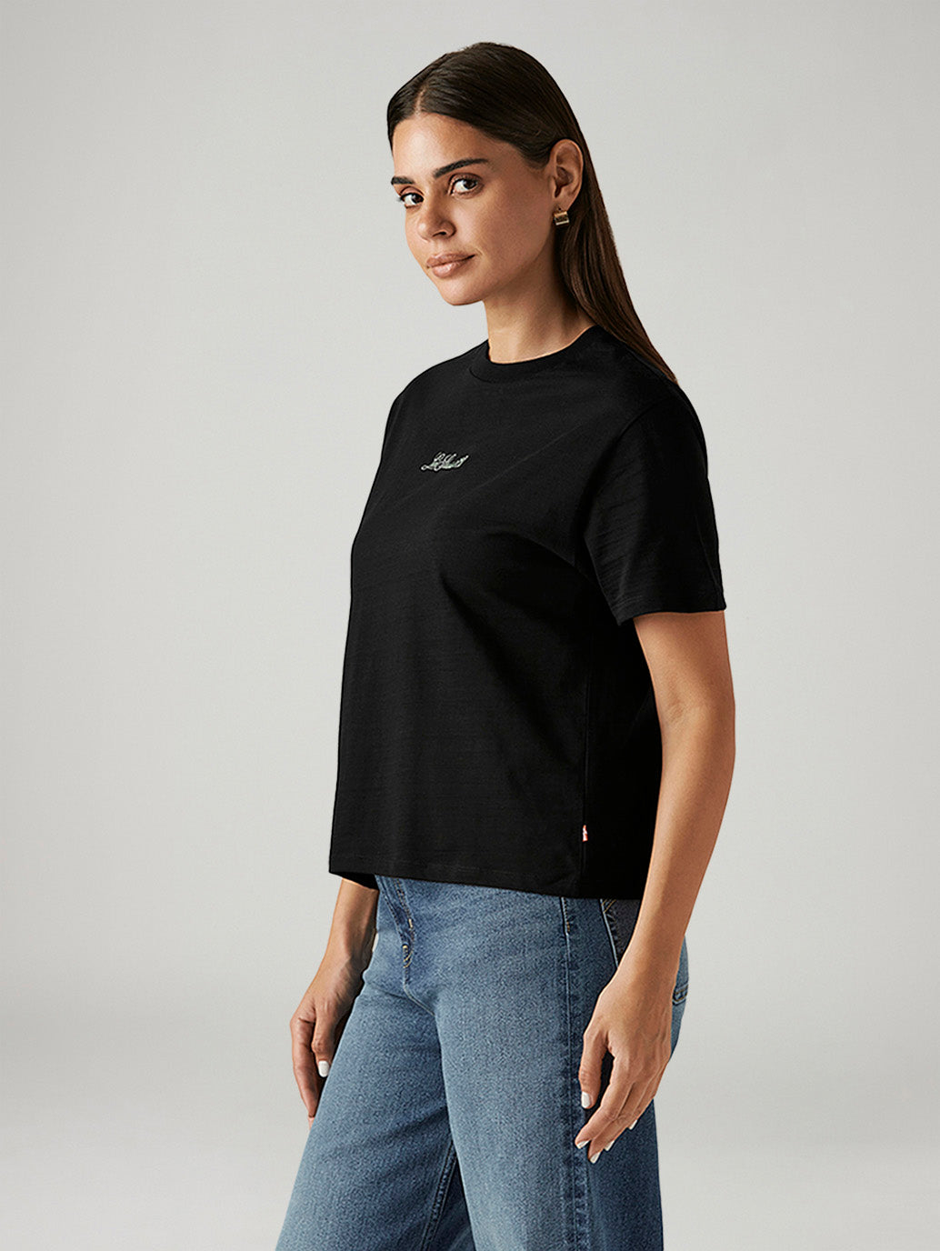 Women's Solid Black Relaxed Fit T-shirt - Side View
