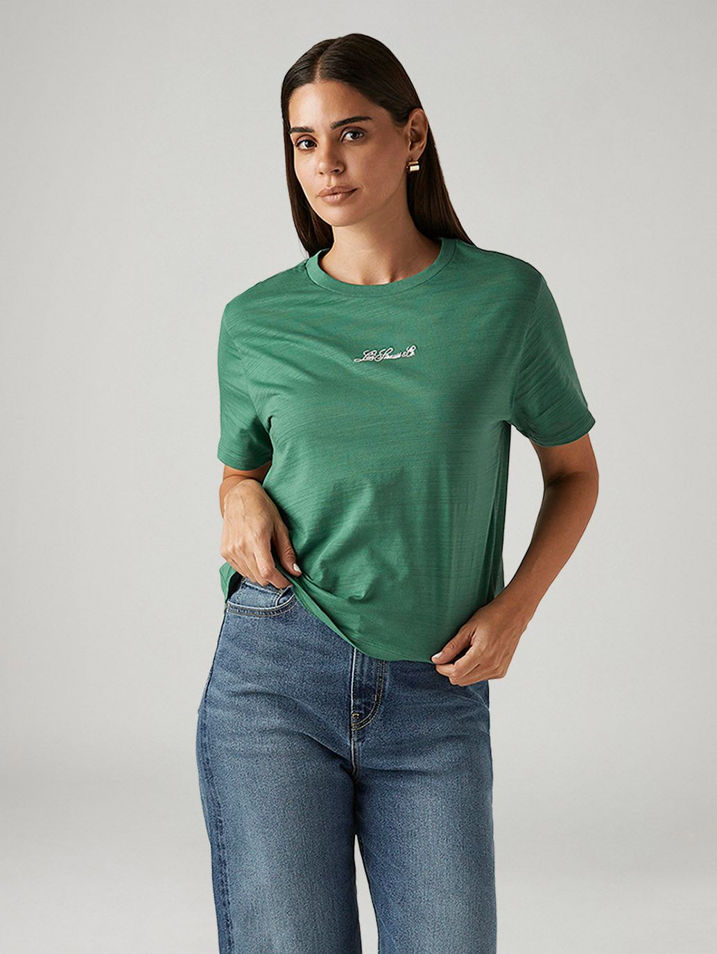 Women's Solid Green Relaxed Fit T-shirt - Styleshot View