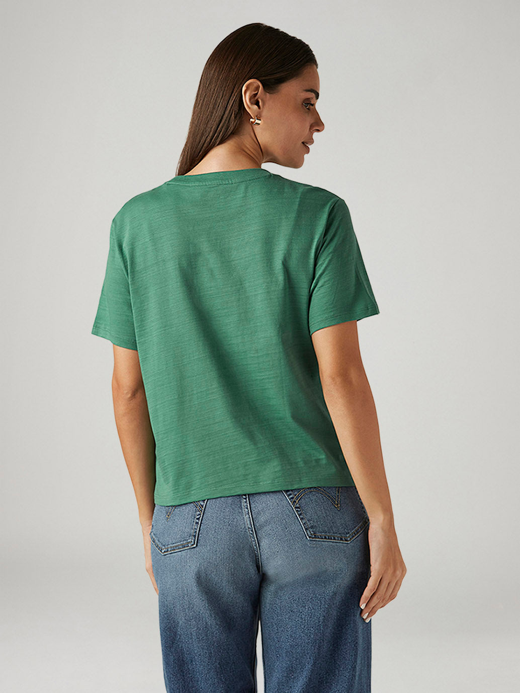 Women's Solid Green Relaxed Fit T-shirt - Back View
