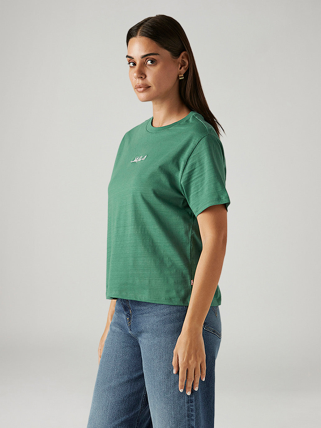 Women's Solid Green Relaxed Fit T-shirt - Side View