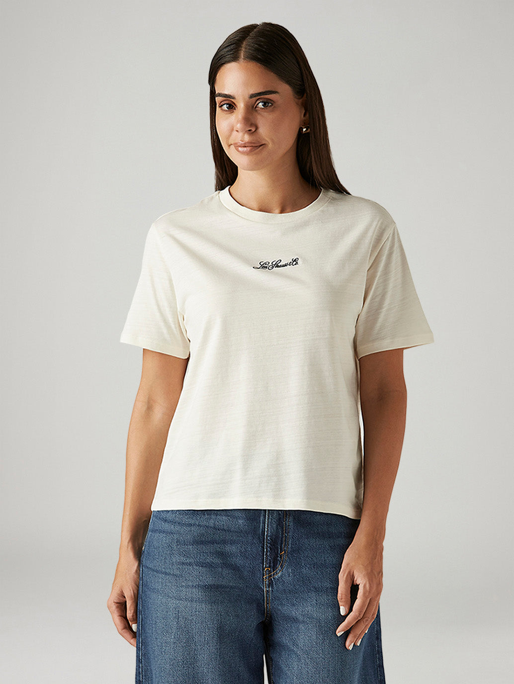 Women's Solid Off-White Relaxed Fit T-shirt - Front View