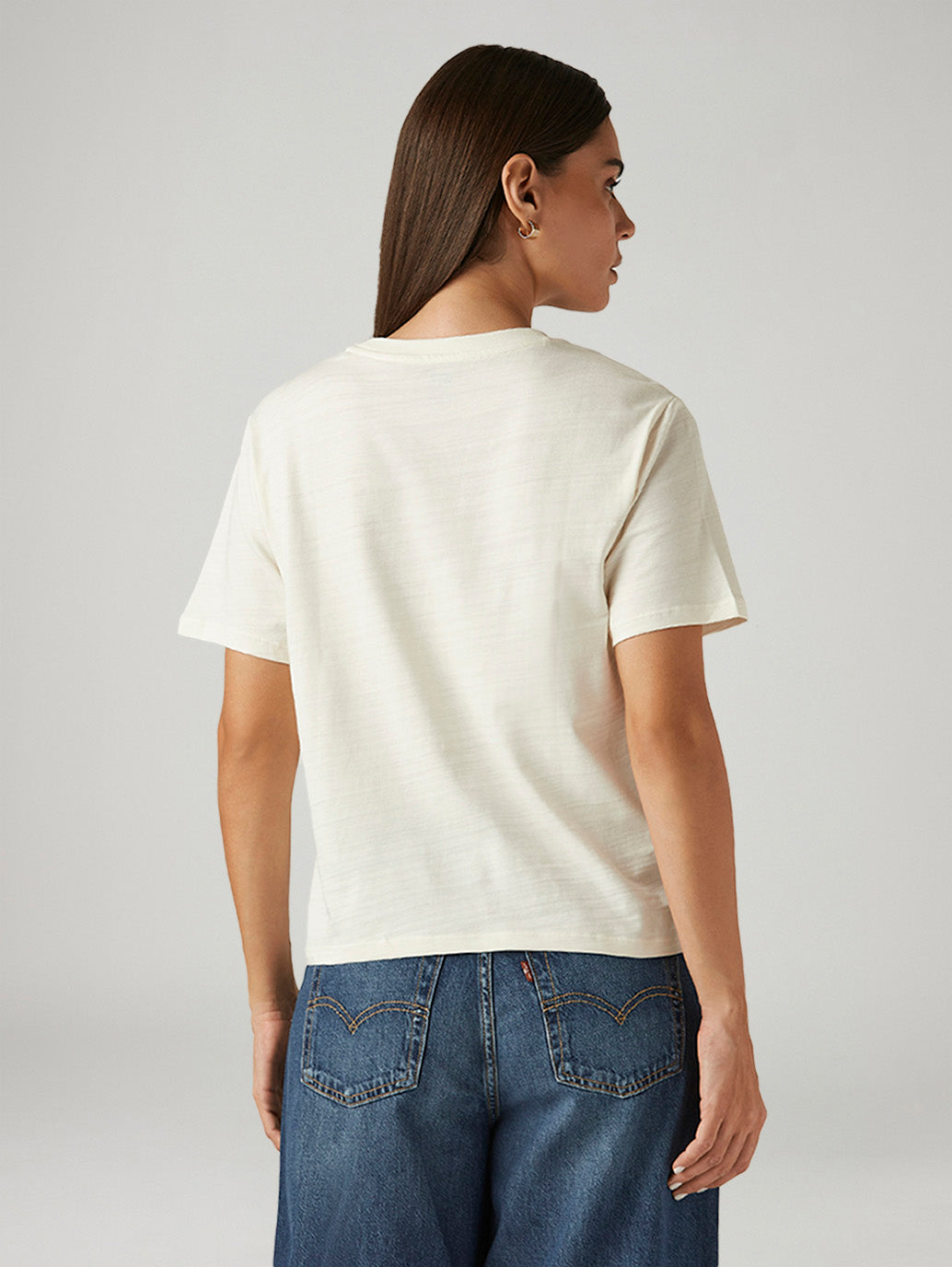Women's Solid Off-White Relaxed Fit T-shirt - Back View