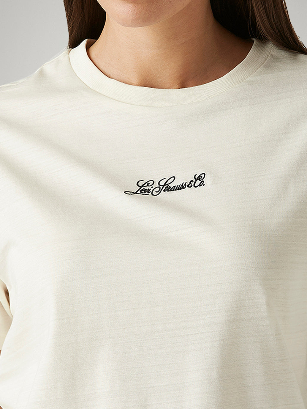 Women's Solid Off-White Relaxed Fit T-shirt - Detail View
