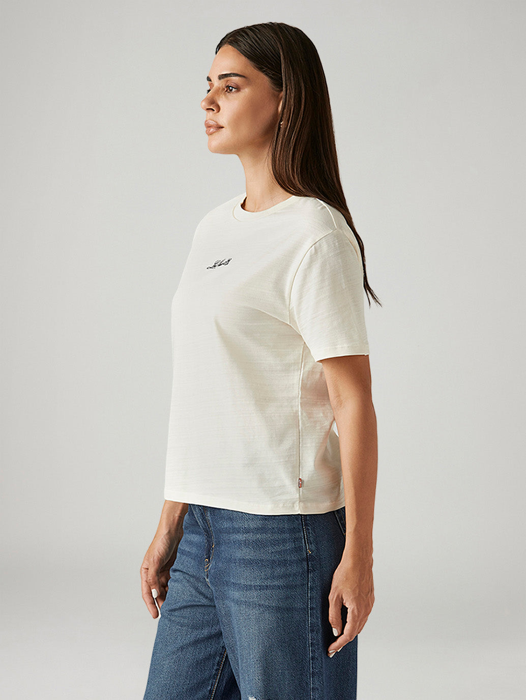 Women's Solid Off-White Relaxed Fit T-shirt - Side View