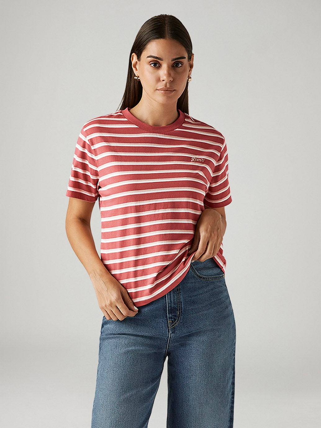Women's Striped Red Relaxed Fit T-shirt
