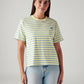 Women's Striped Yellow Relaxed Fit T-shirt - Front View