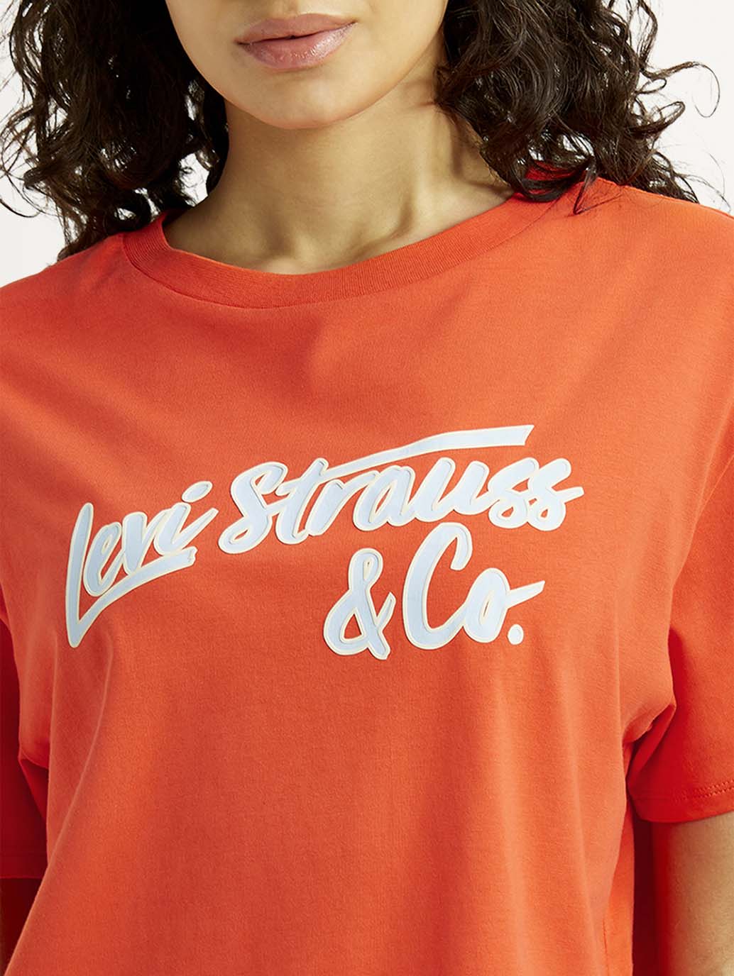 Women's Brand Logo Orange Relaxed Fit T-shirt - Detail View