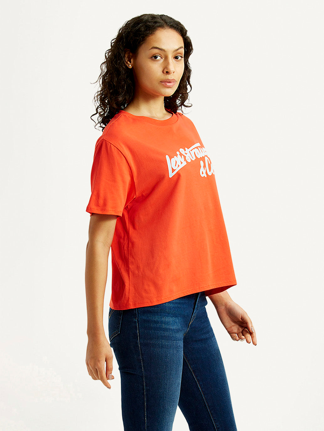 Women's Brand Logo Orange Relaxed Fit T-shirt - Side View