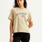 Women's Brand Logo Beige Relaxed Fit T-shirt - Styleshot View