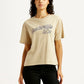 Women's Brand Logo Beige Relaxed Fit T-shirt - Front View