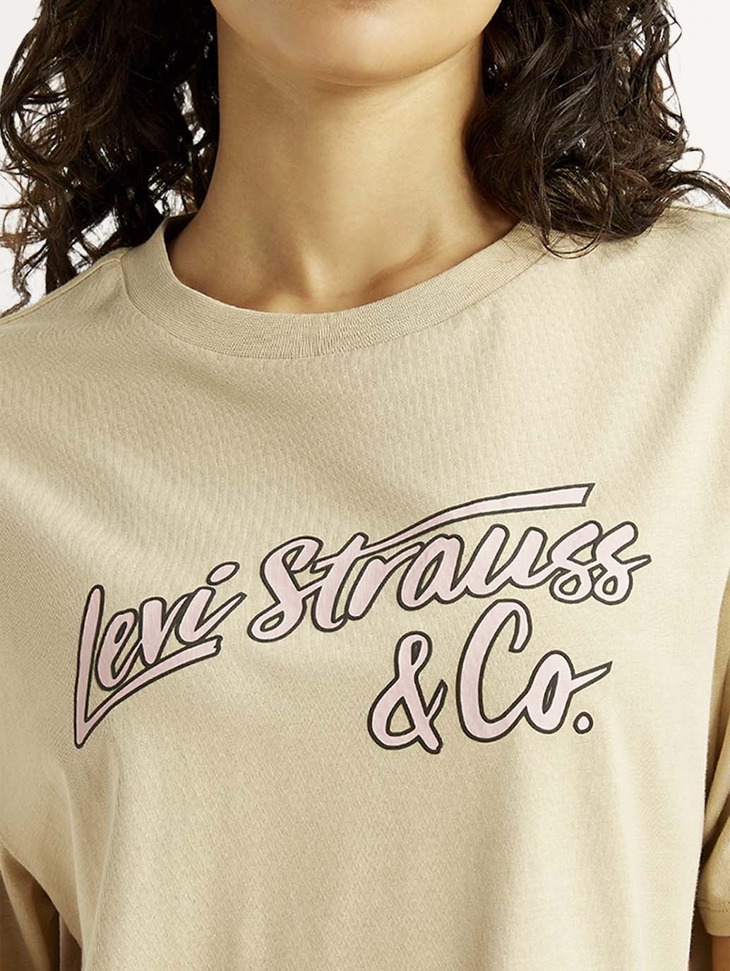Women's Brand Logo Beige Relaxed Fit T-shirt - Detail View