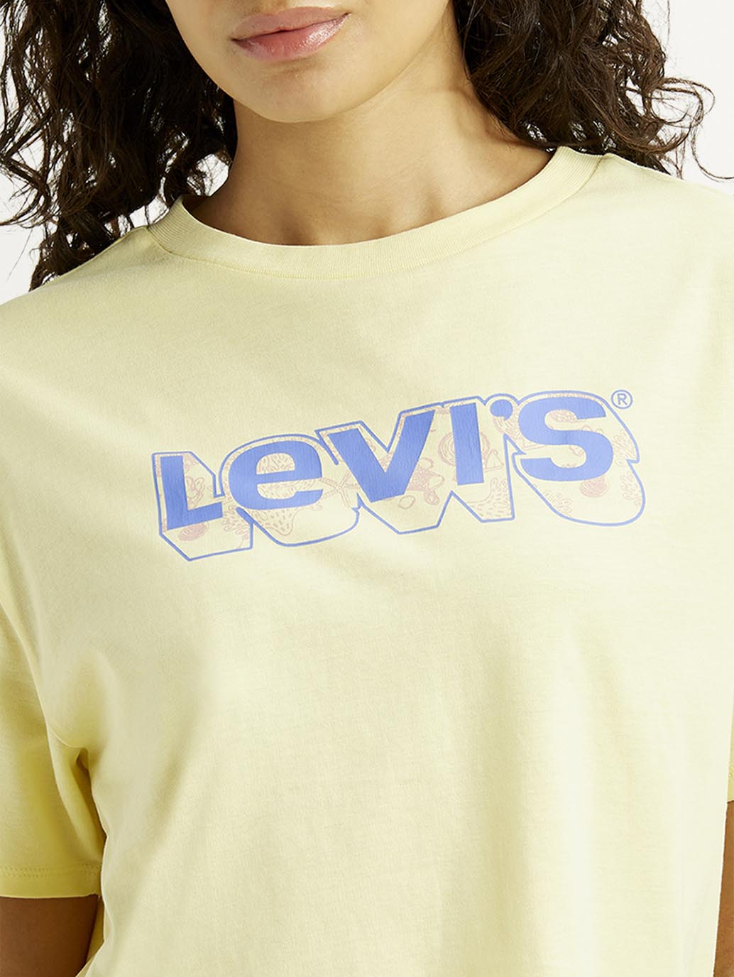 Women's Brand Logo Yellow Relaxed Fit T-shirt - Detail View