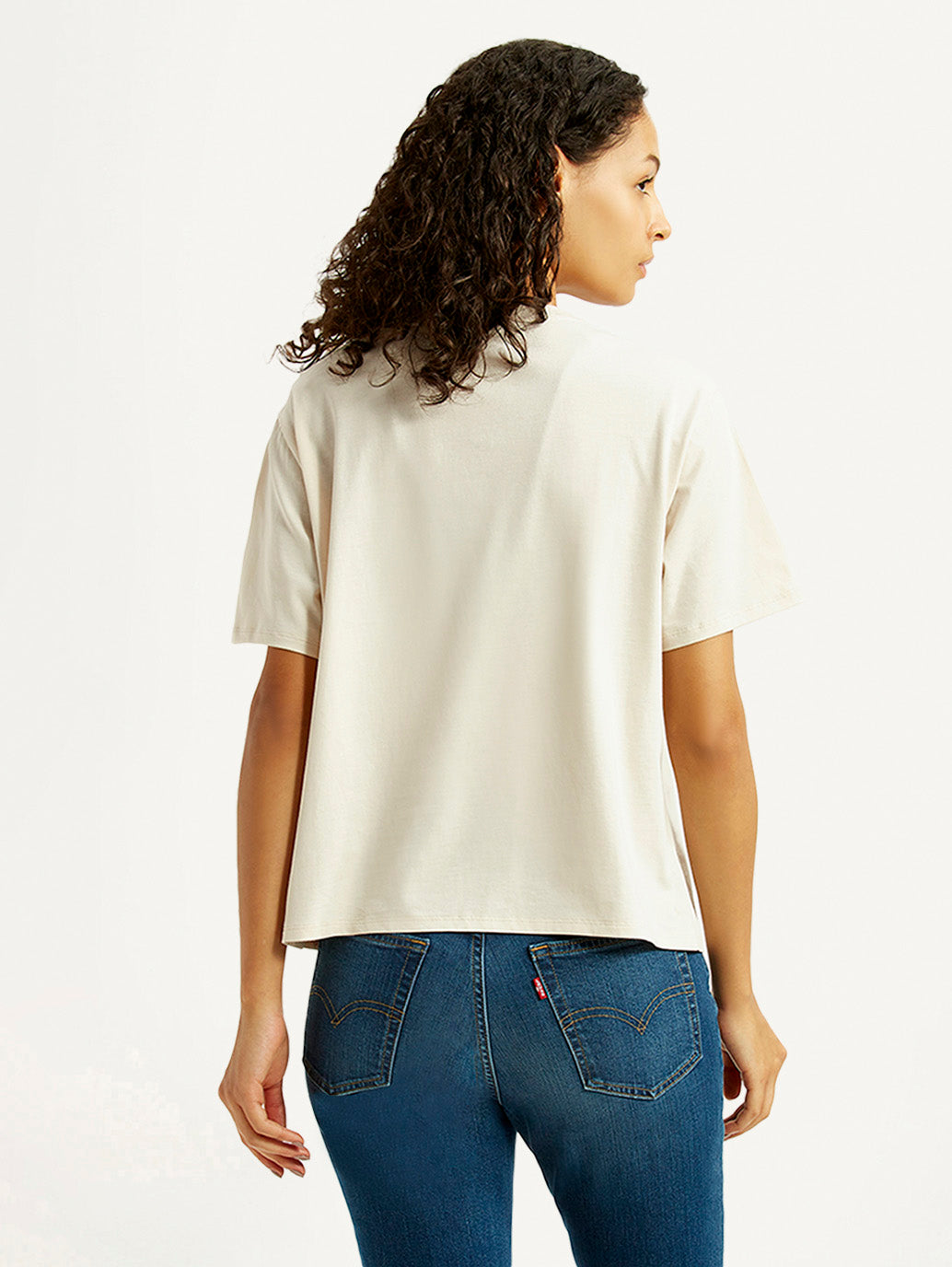Women's Brand Logo Off White Relaxed Fit T-shirt - Back View