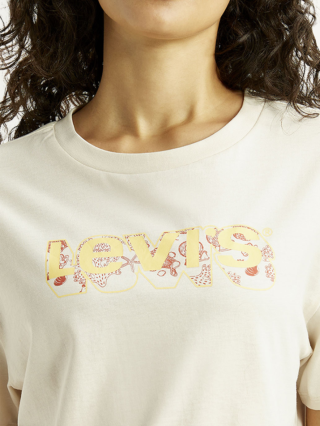 Women's Brand Logo Off White Relaxed Fit T-shirt - Detail View