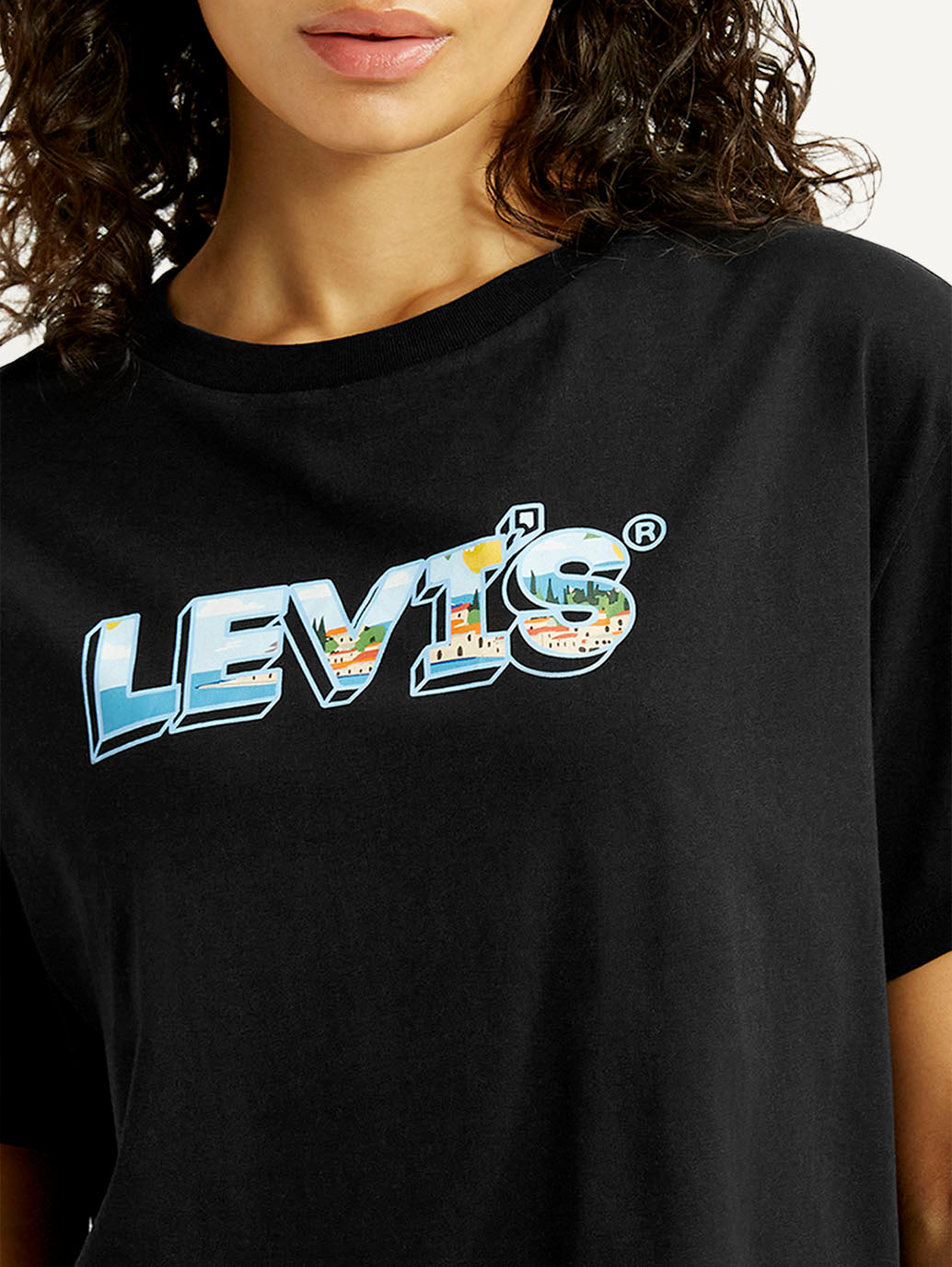 Women's Brand Logo Black Relaxed Fit T-shirt - Detail View