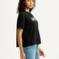 Women's Brand Logo Black Relaxed Fit T-shirt - Side View
