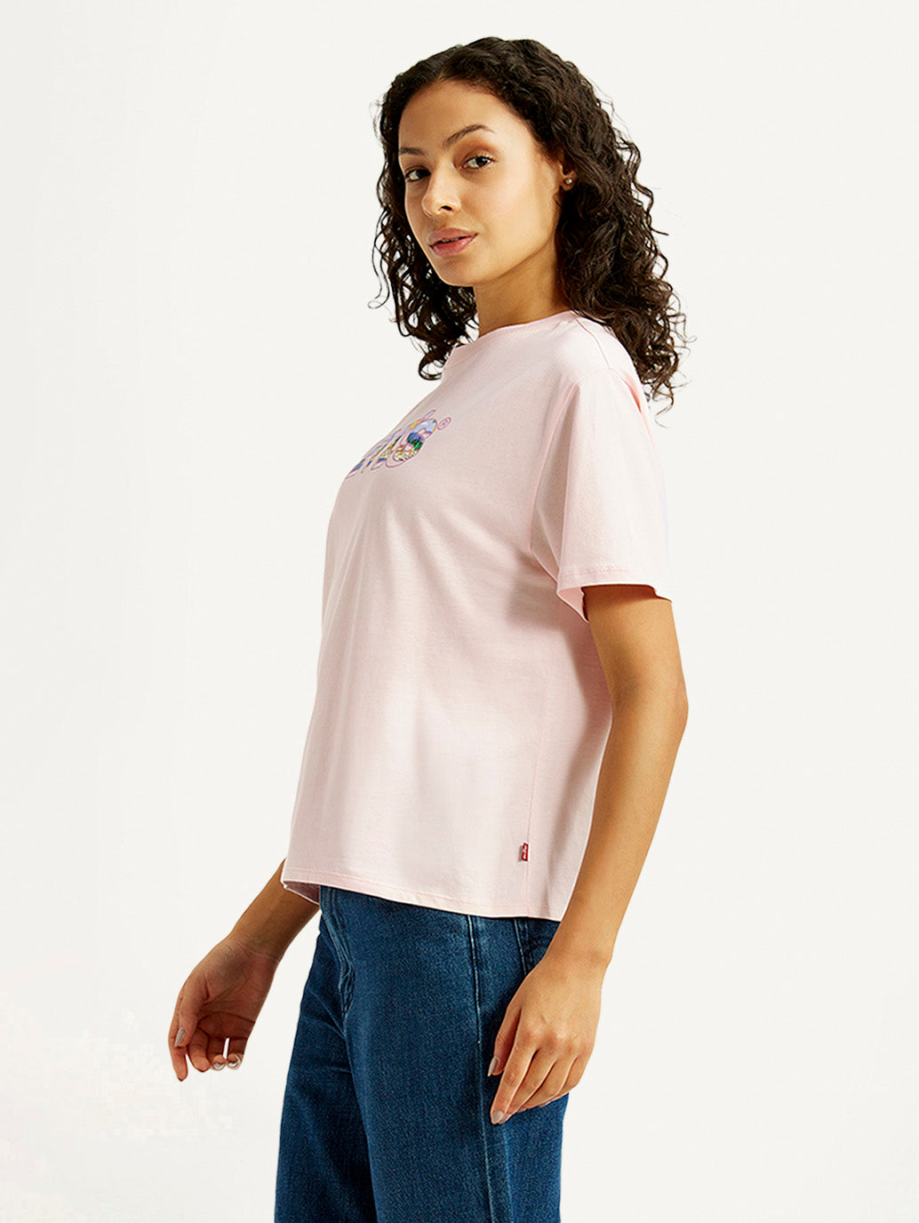 Women's Brand Logo Pink Relaxed Fit T-shirt - Side View