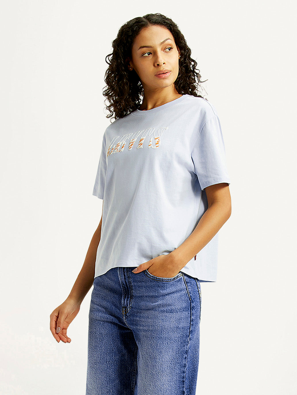 Women's Brand Logo Light-Blue Relaxed Fit T-shirt