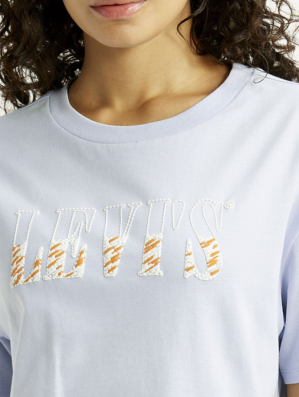 Women's Brand Logo Light-Blue Relaxed Fit T-shirt - Detail View