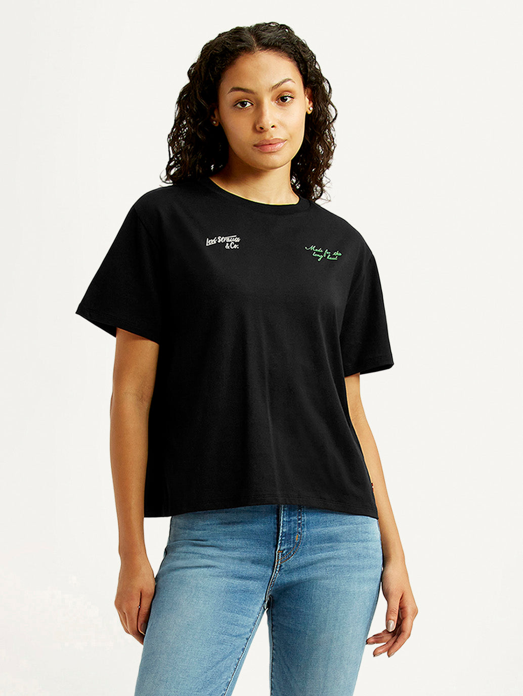 Women's Solid Black Relaxed Fit T-shirt