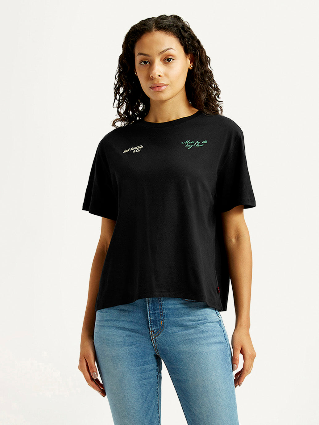 Women's Solid Black Relaxed Fit T-shirt - Front View
