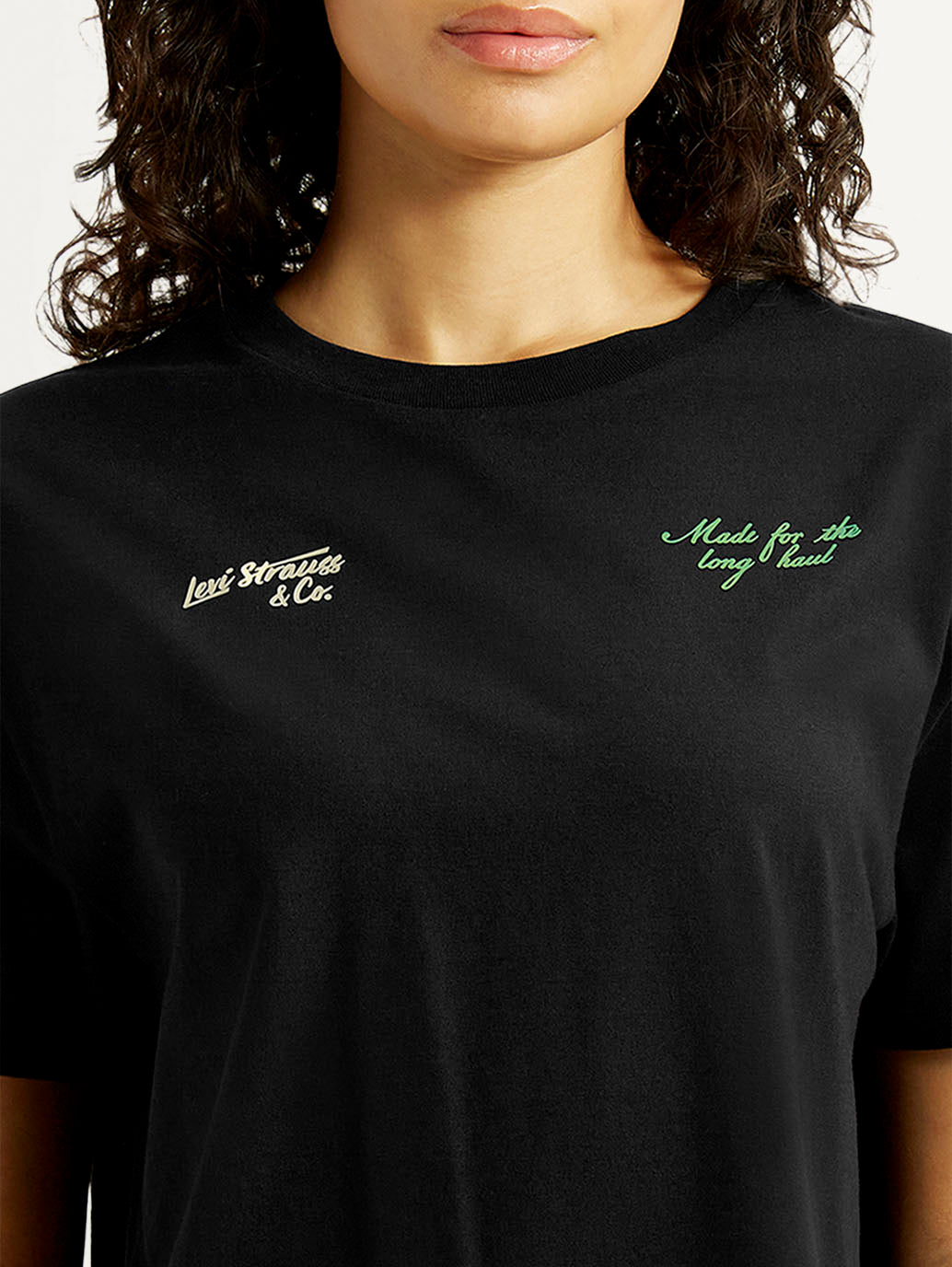 Women's Solid Black Relaxed Fit T-shirt - Detail View