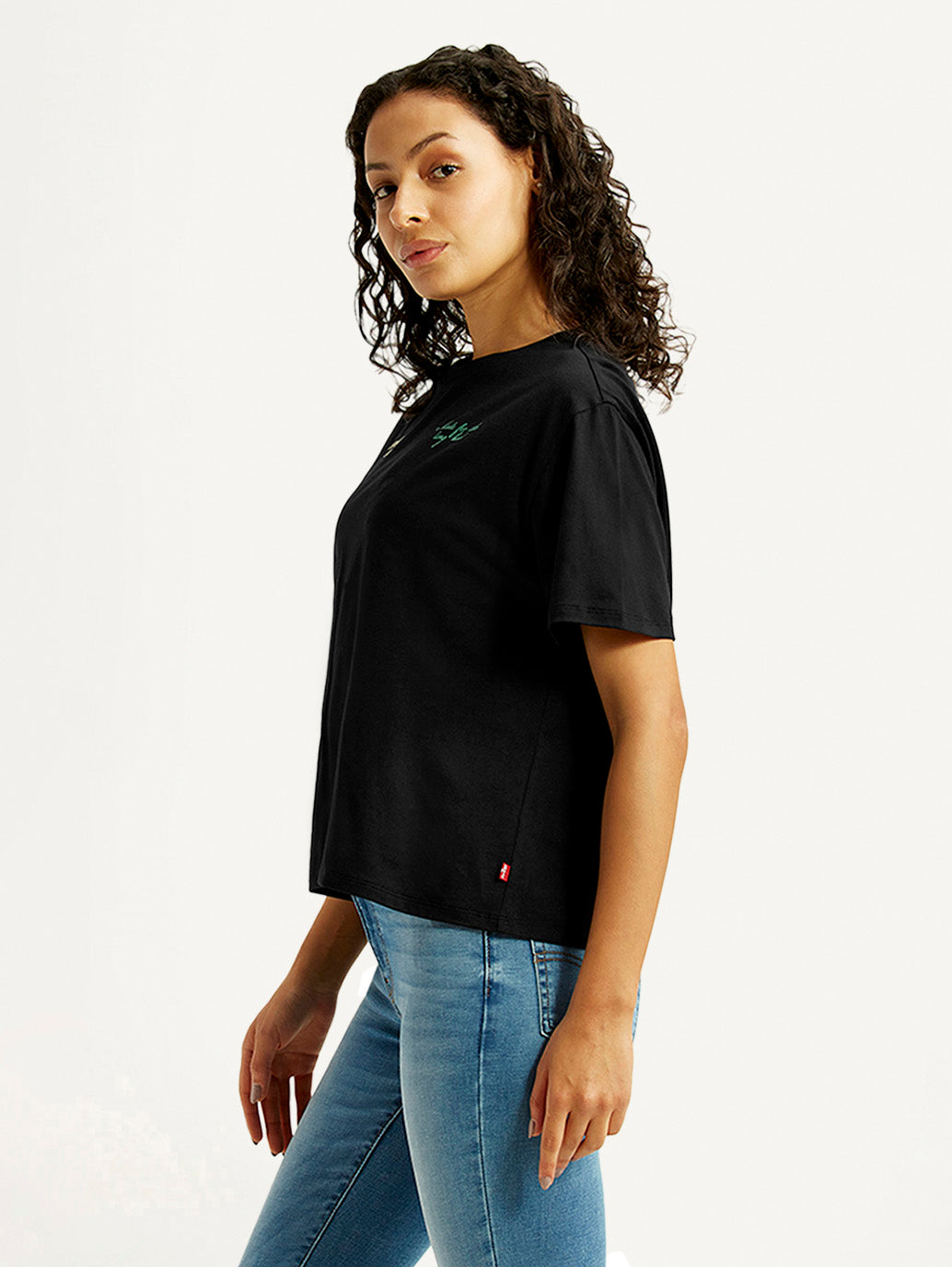Women's Solid Black Relaxed Fit T-shirt - Side View