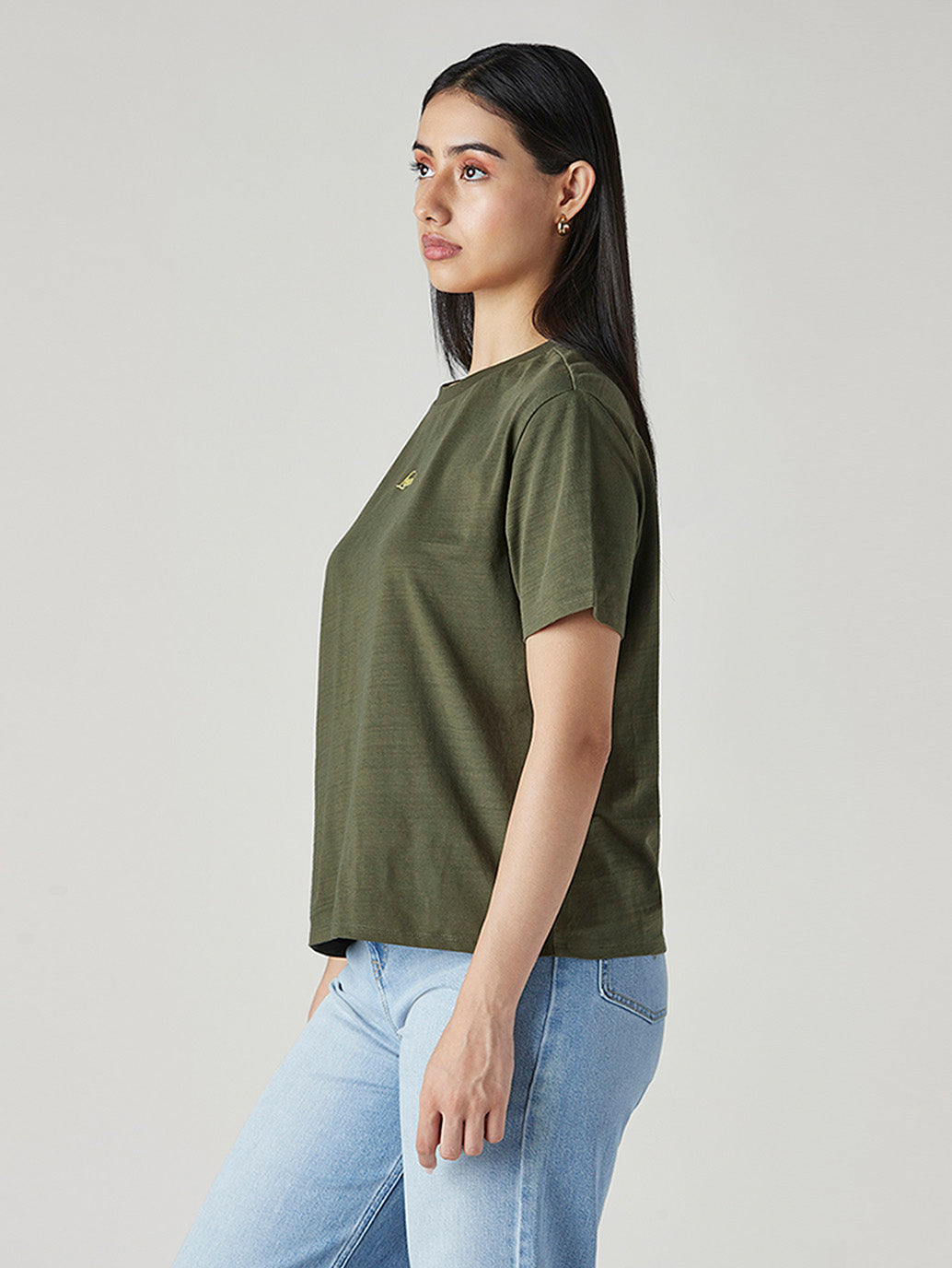 Women's Solid Relaxed Fit T-Shirt - Side View