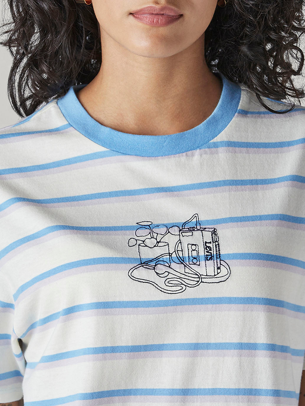 Women's Striped Regular Fit T-Shirt - Detail View