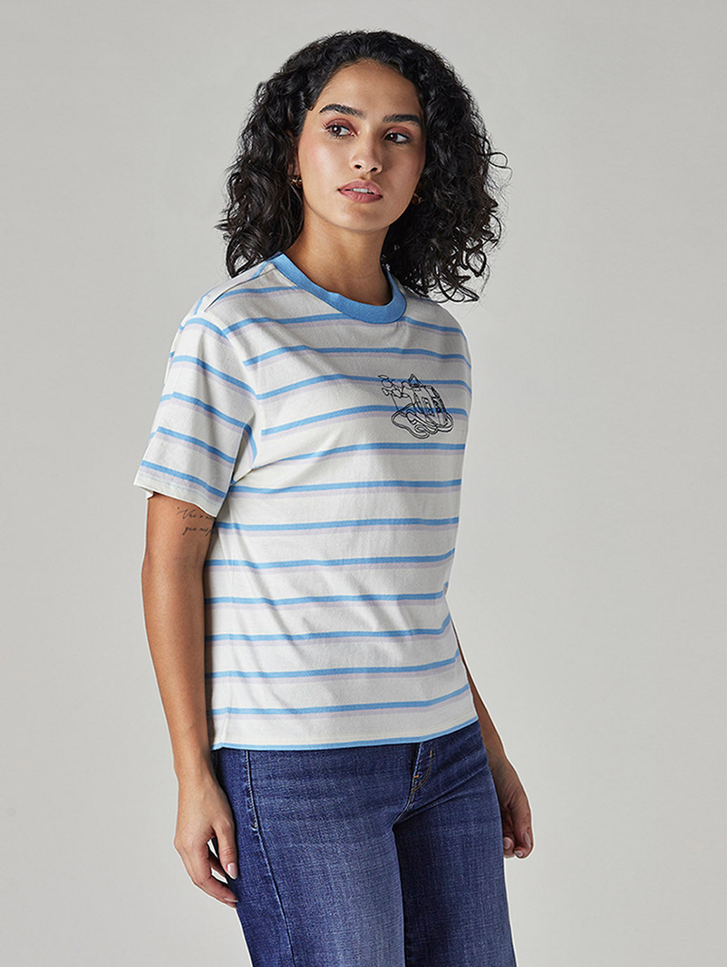 Women's Striped Regular Fit T-Shirt - Side View