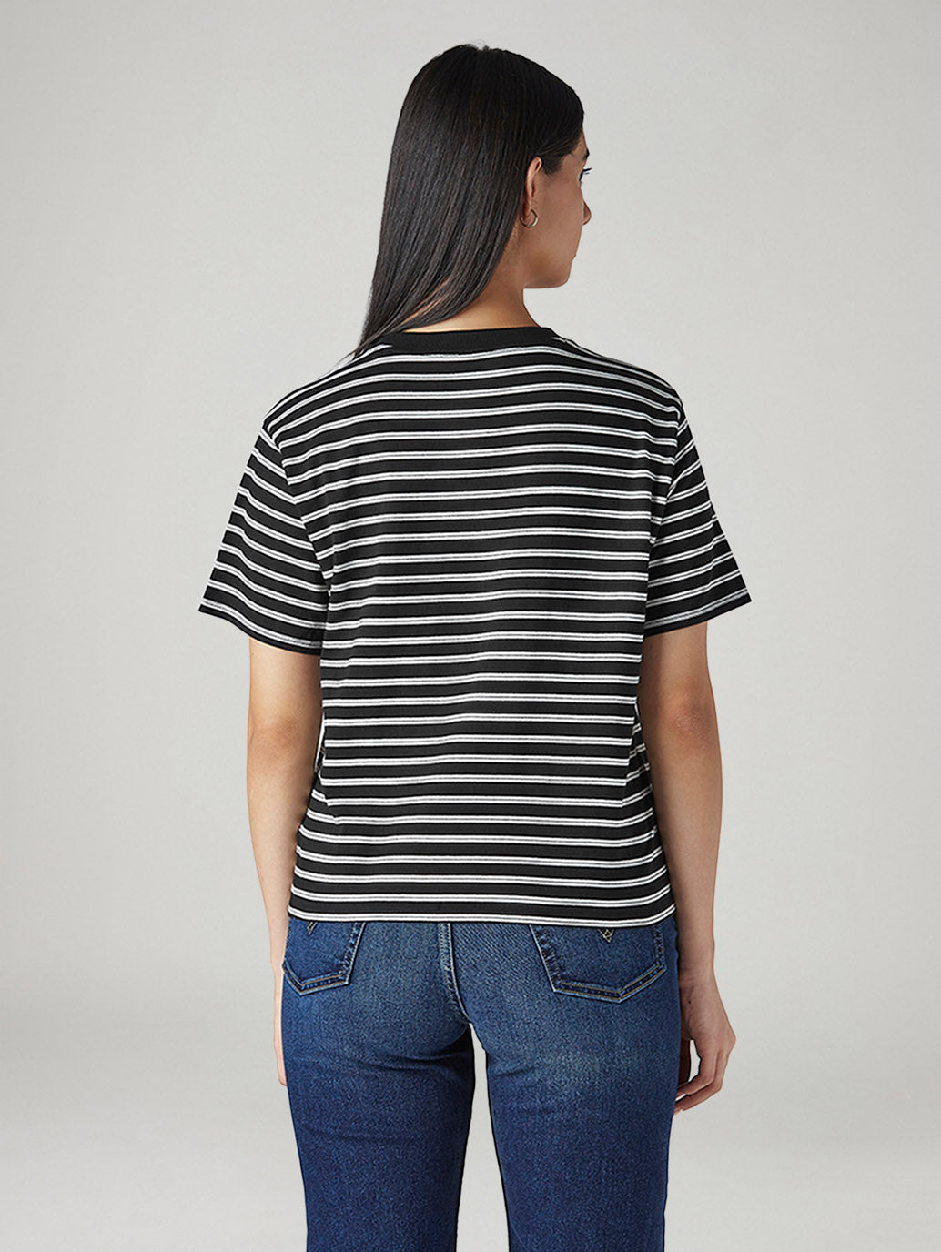 Women's Striped Regular Fit T-Shirt - Back View