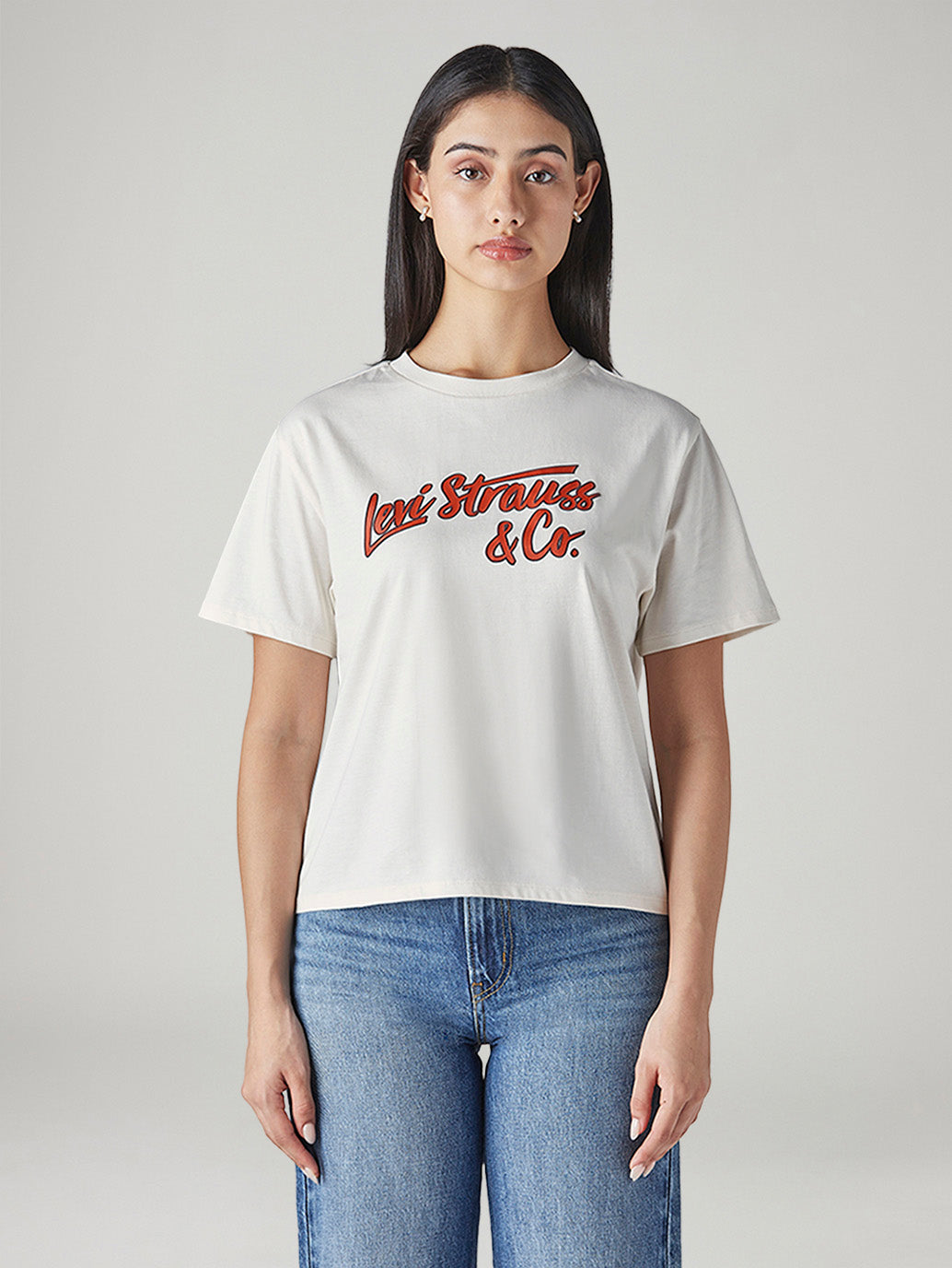 Women's Typography Printed Loose Fit T-Shirt - Front View